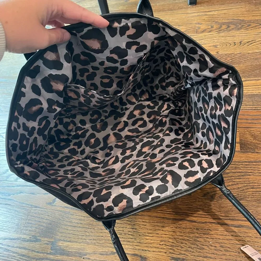 NWT VICTORIA'S SECRET Black Canvas Tote VS Metallic Insignia_5